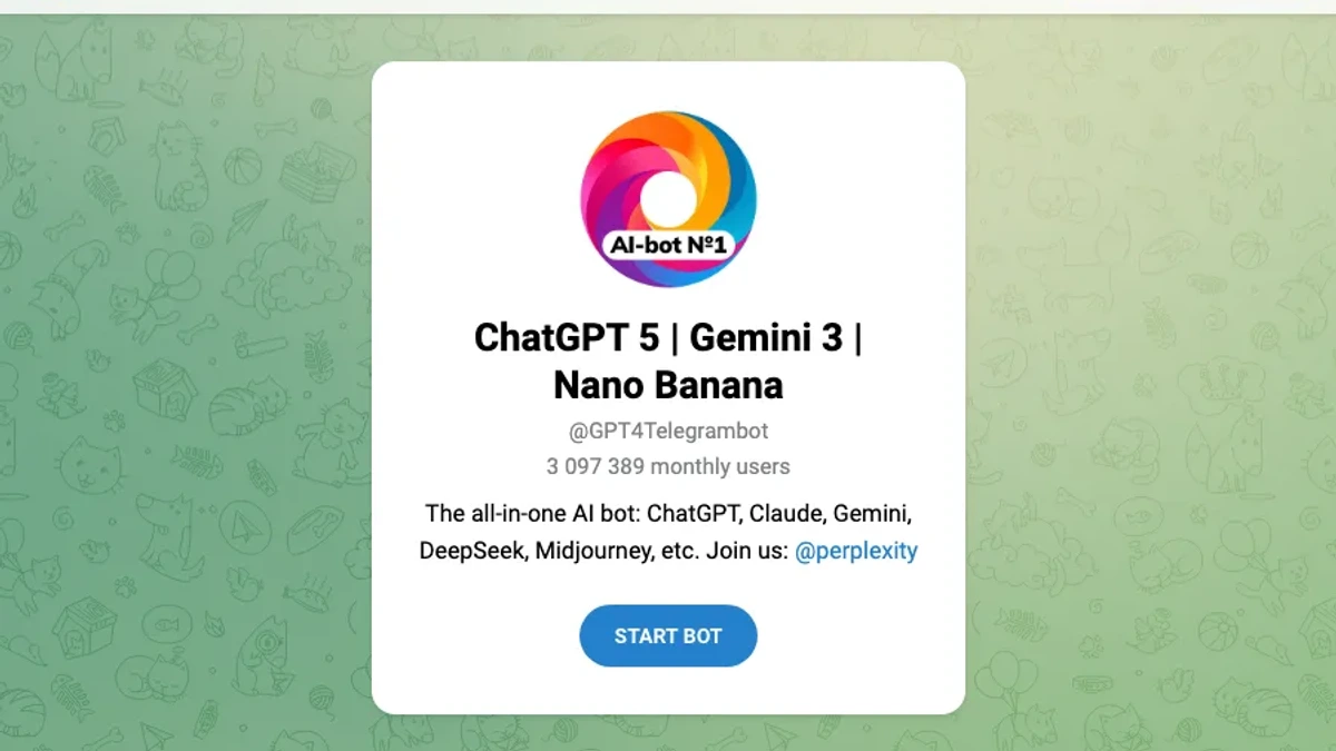 ChatGPT 5 third-party Telegram bot profile, not an official OpenAI bot