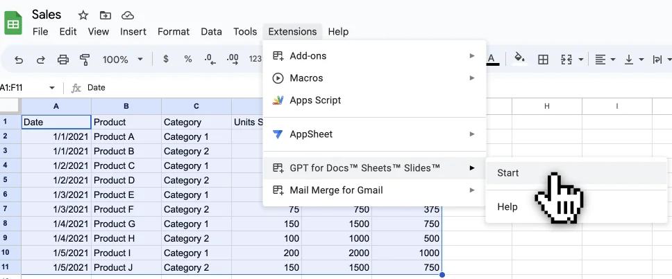 GPT Workspace AI in Google Sheets