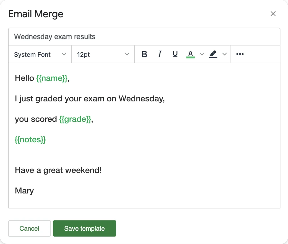 Personalize emails subject and content with Mail Merge